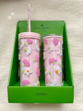 kate spade pink floral tumbler & thermal mug set